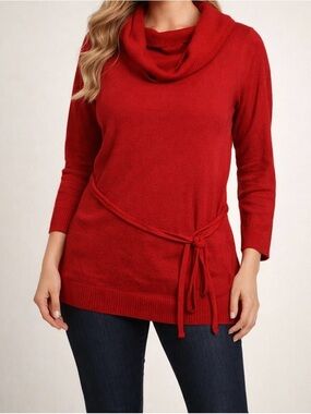 Sherry Taylor Red Cowl Neck 3/4 Sleeve Top Size L